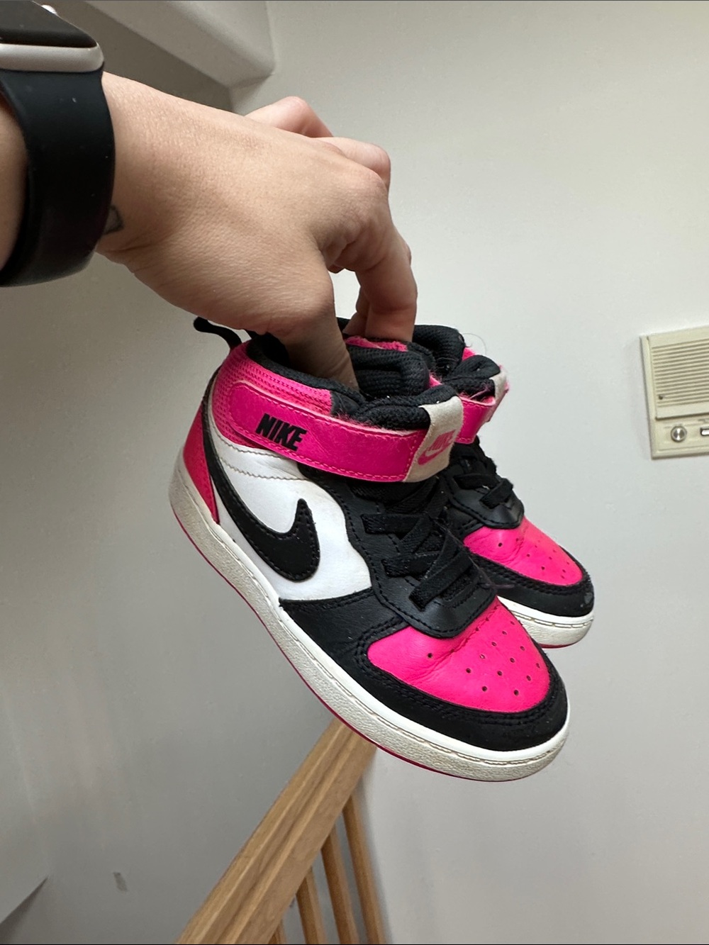 Nike Kids Pink Black White Mid-Top Sneakers